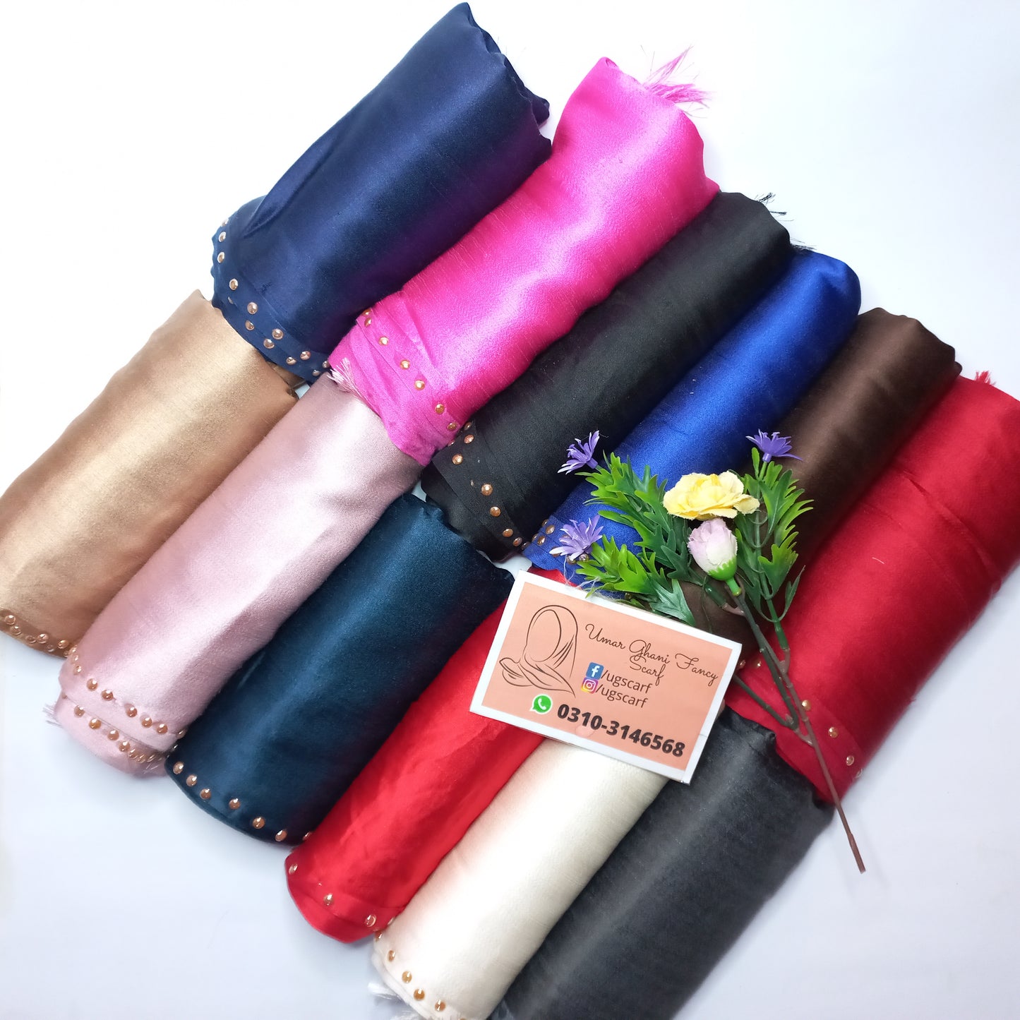 Imported Plain Silk With Stone Strip Hijab Scarf