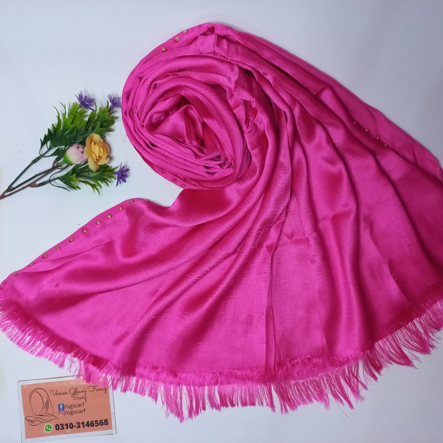 Imported Plain Silk With Stone Strip Hijab Scarf