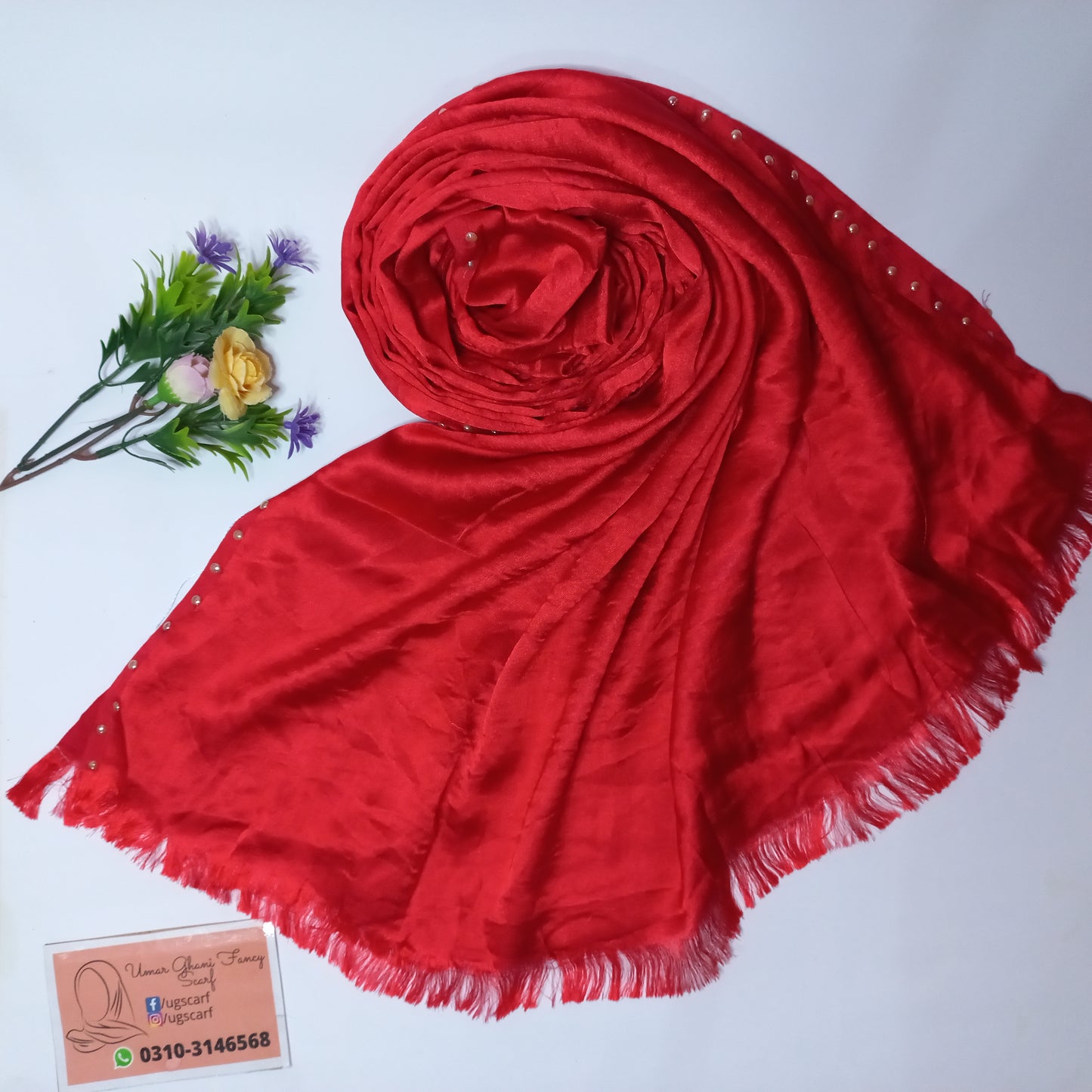 Imported Plain Silk With Stone Strip Hijab Scarf