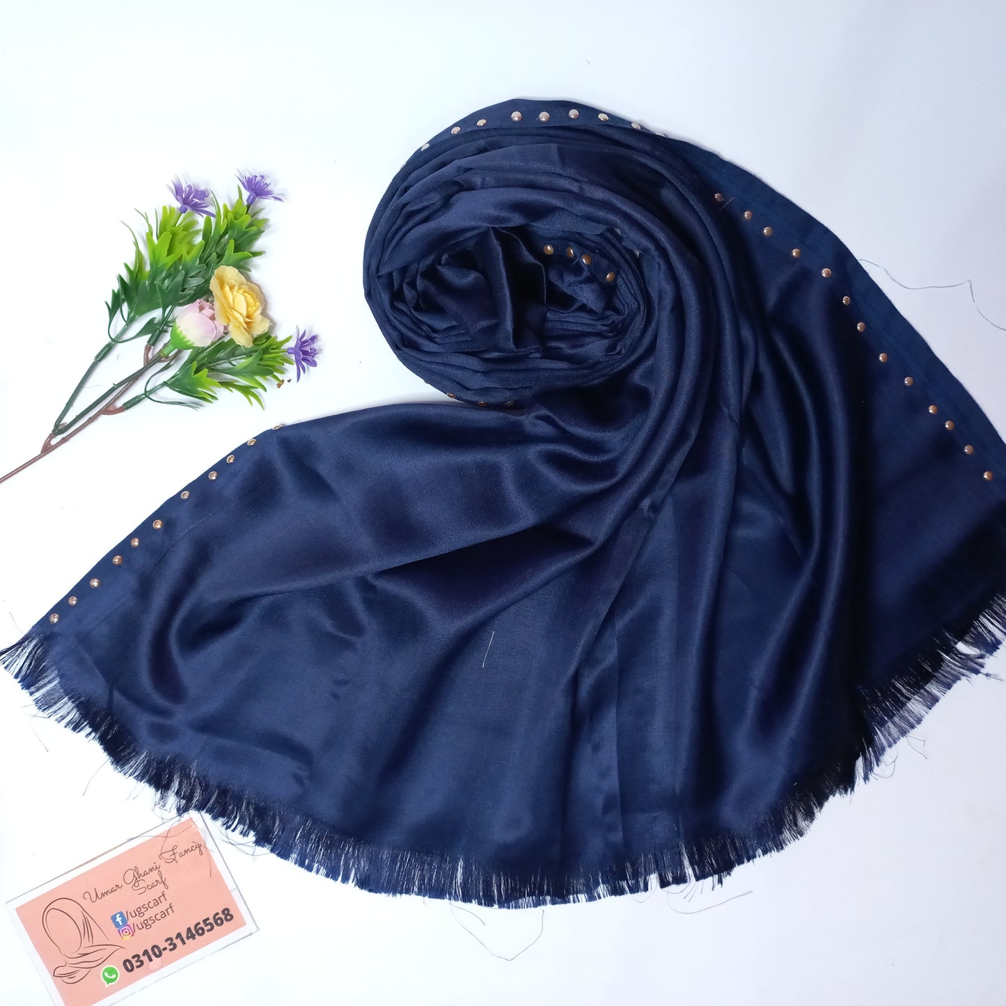 Imported Plain Silk With Stone Strip Hijab Scarf