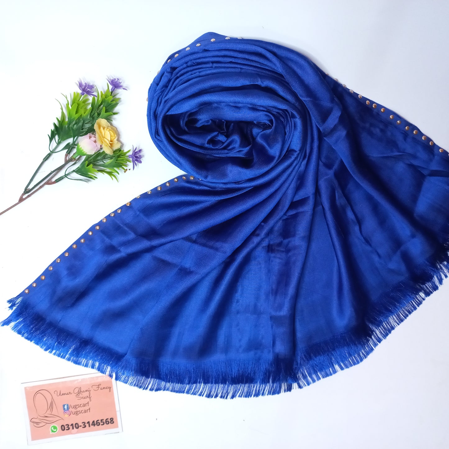 Imported Plain Silk With Stone Strip Hijab Scarf