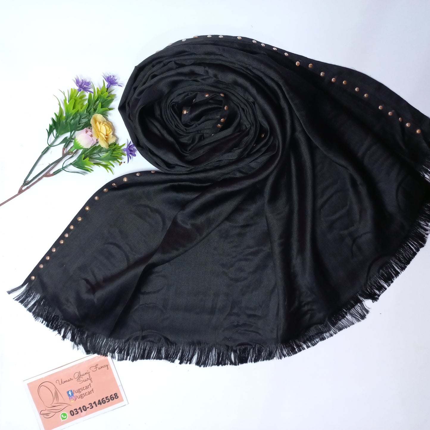 Imported Plain Silk With Stone Strip Hijab Scarf