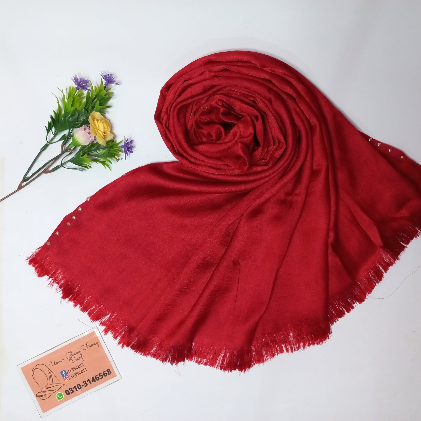 Imported Plain Silk With Stone Strip Hijab Scarf