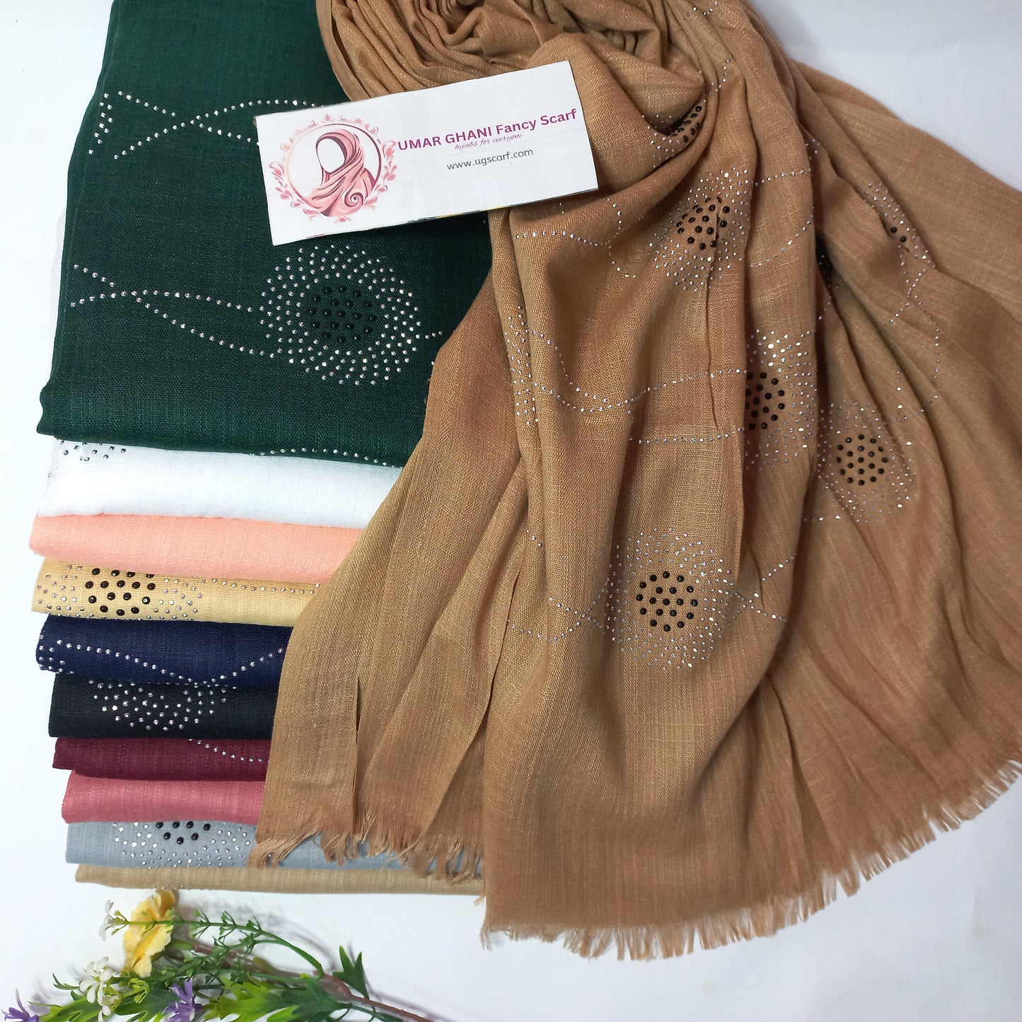 Imported Plain Cashmere slub Lawn Nag Pallu Hijab Scarf