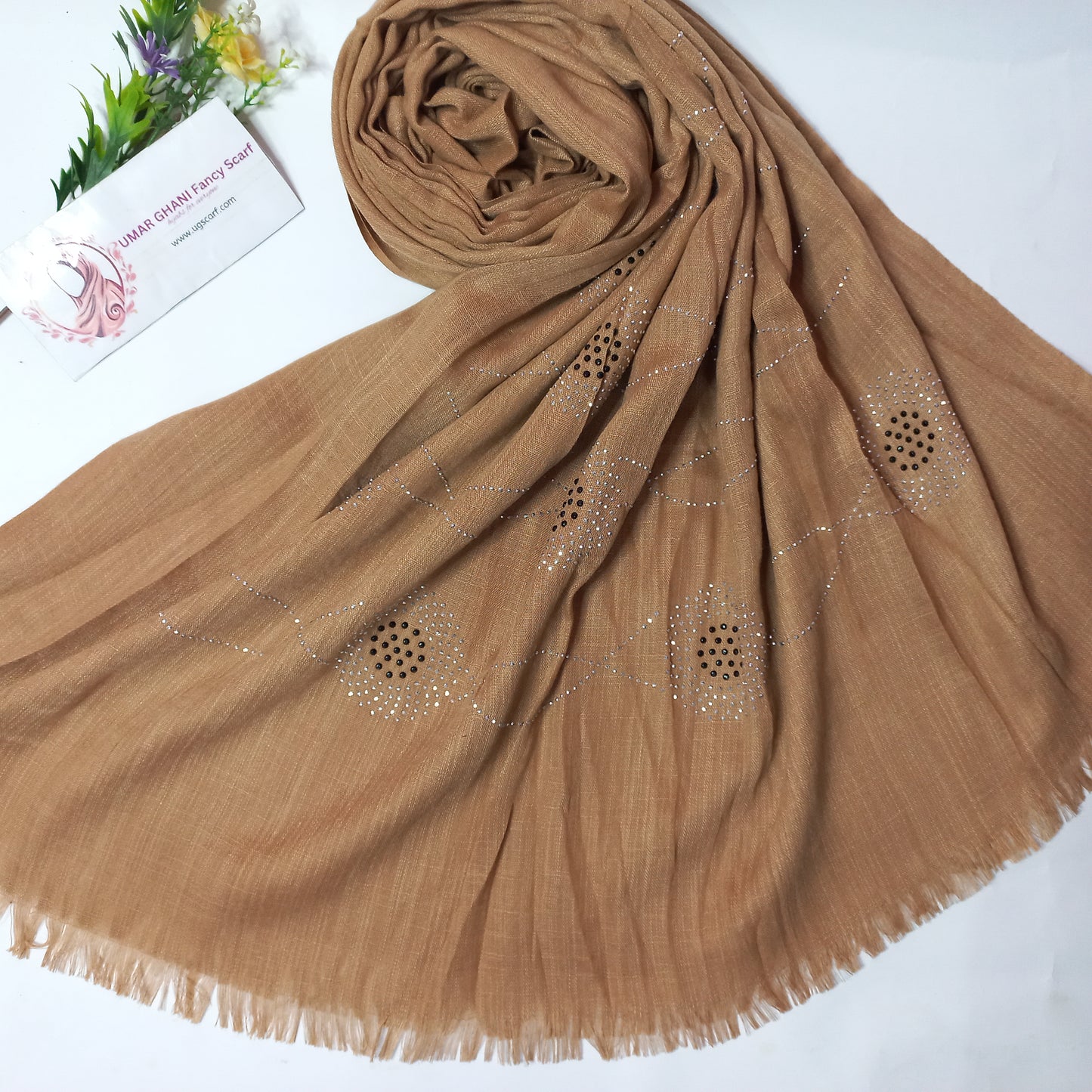 Imported Plain Cashmere slub Lawn Nag Pallu Hijab Scarf