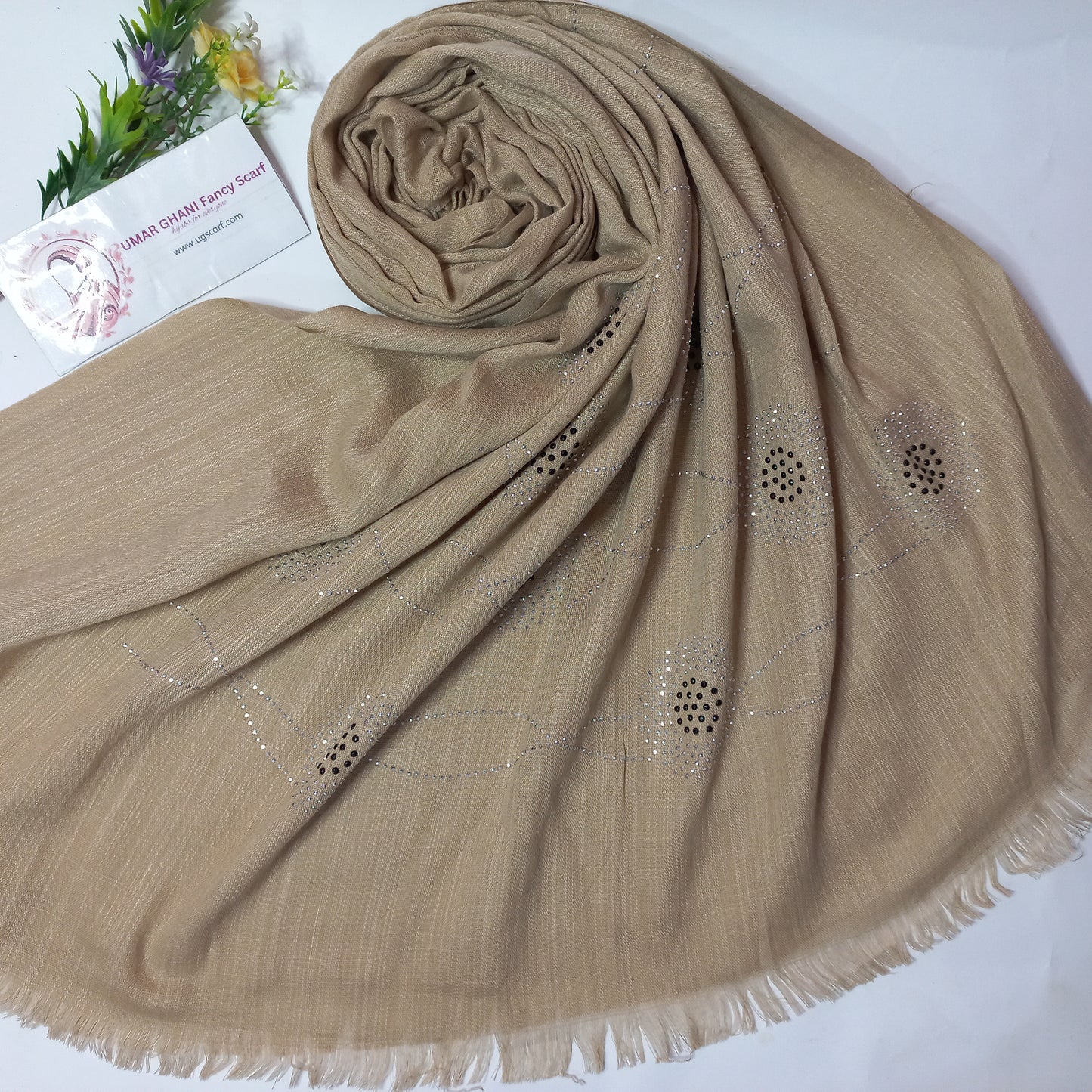 Imported Plain Cashmere slub Lawn Nag Pallu Hijab Scarf