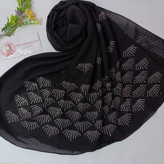 Imported Black Chiffon Stone Works Hijab Scarf