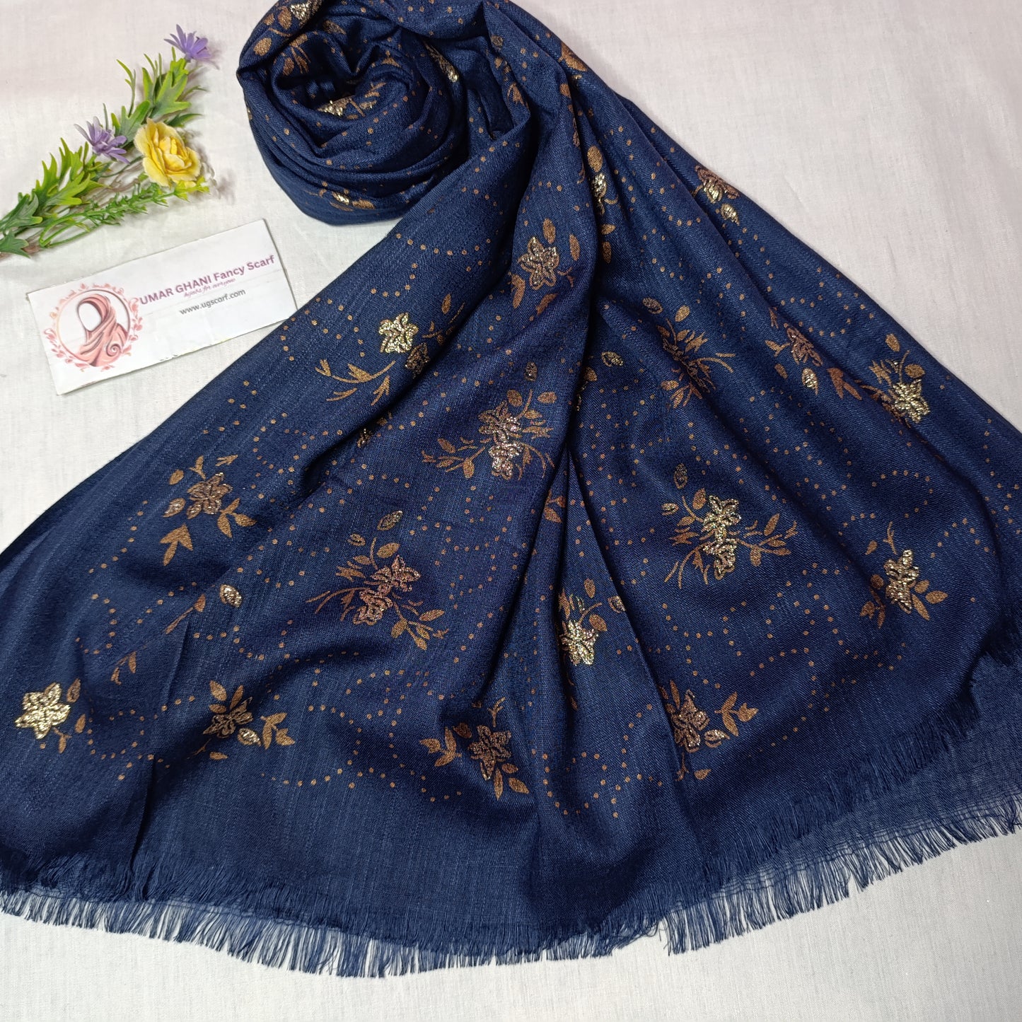 Imported Cashmere Slub Fancy Print Hijab Scarf