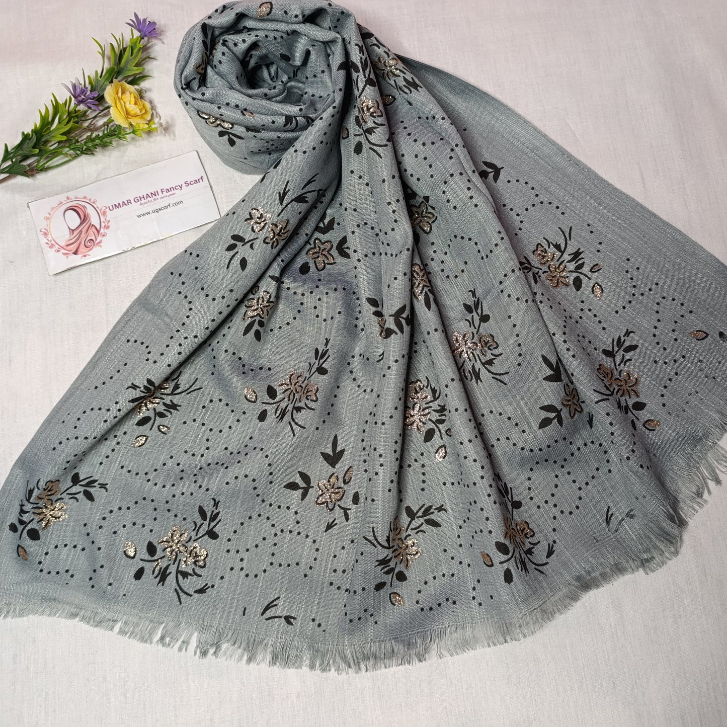 Imported Cashmere Slub Fancy Print Hijab Scarf