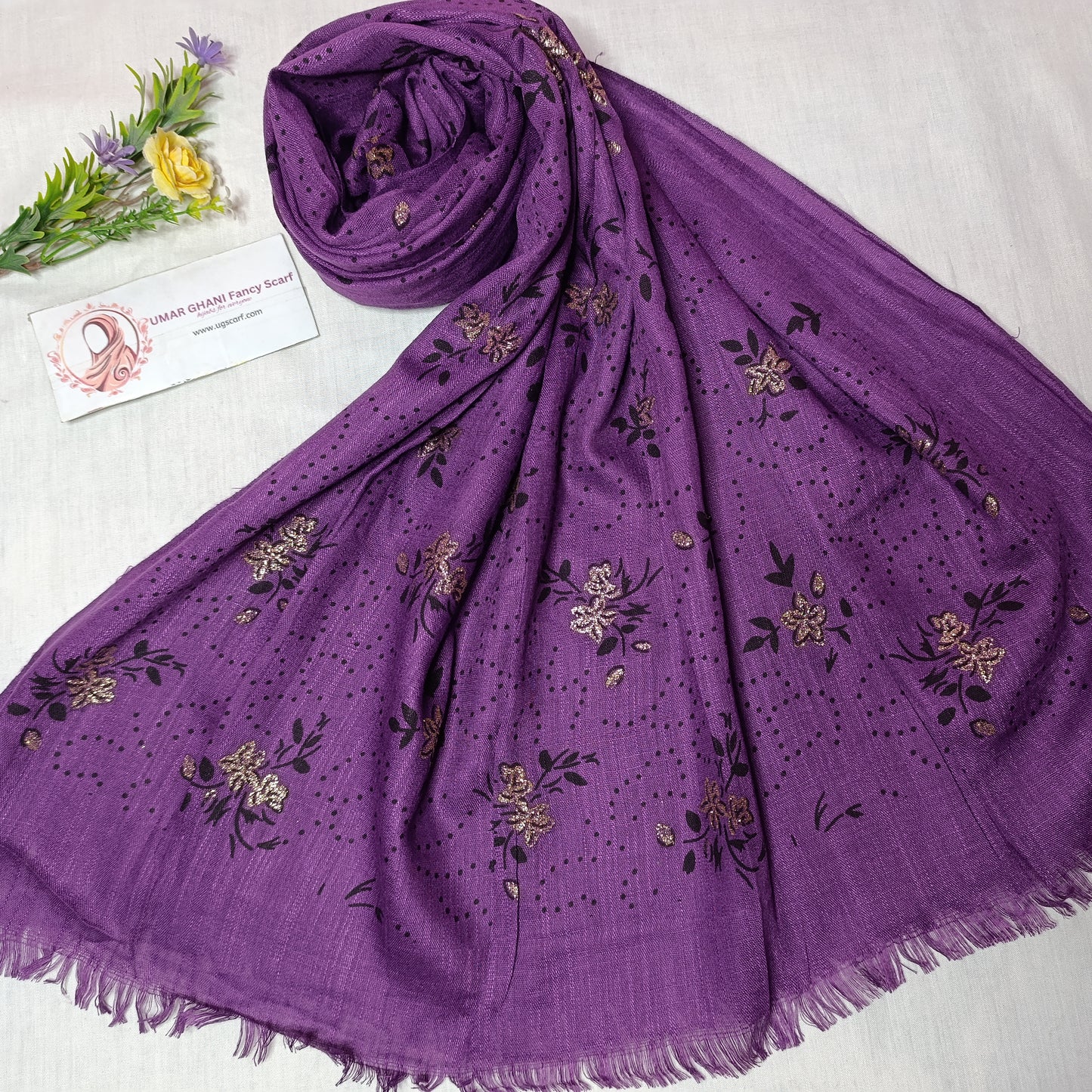 Imported Cashmere Slub Fancy Print Hijab Scarf