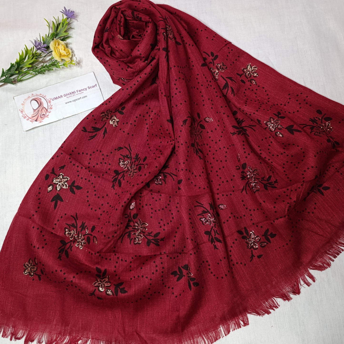 Imported Cashmere Slub Fancy Print Hijab Scarf