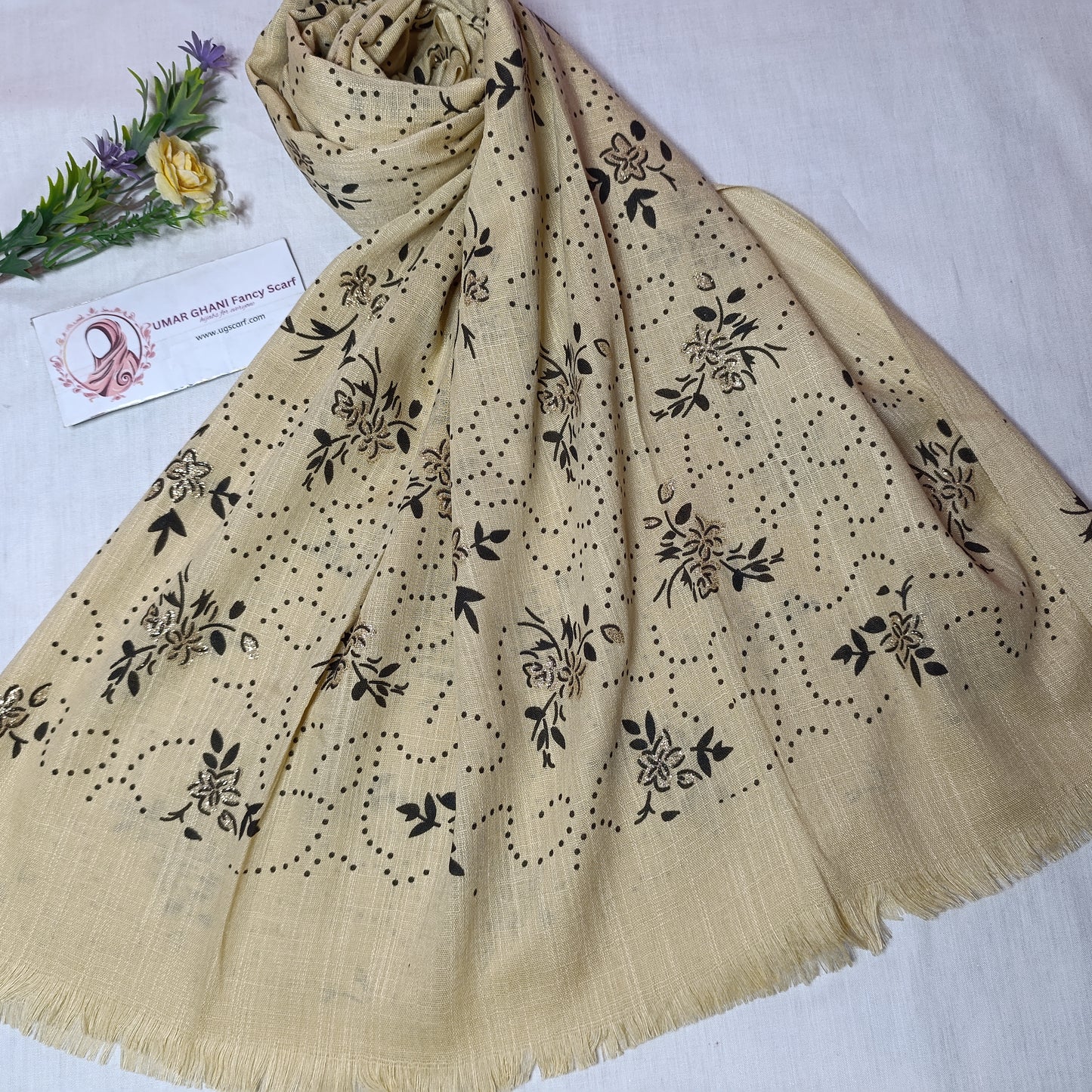 Imported Cashmere Slub Fancy Print Hijab Scarf