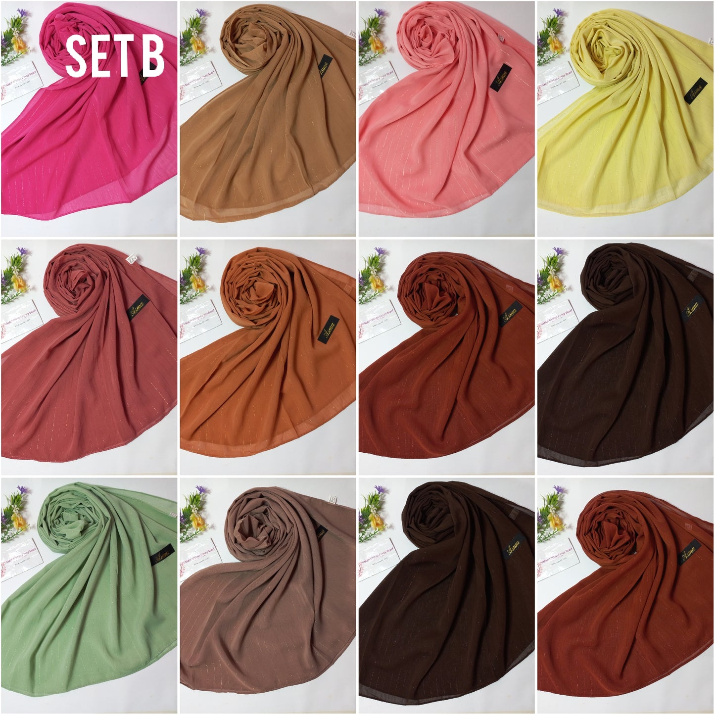 Imported Plain Georgette Glitter Lining Hijab Scarf