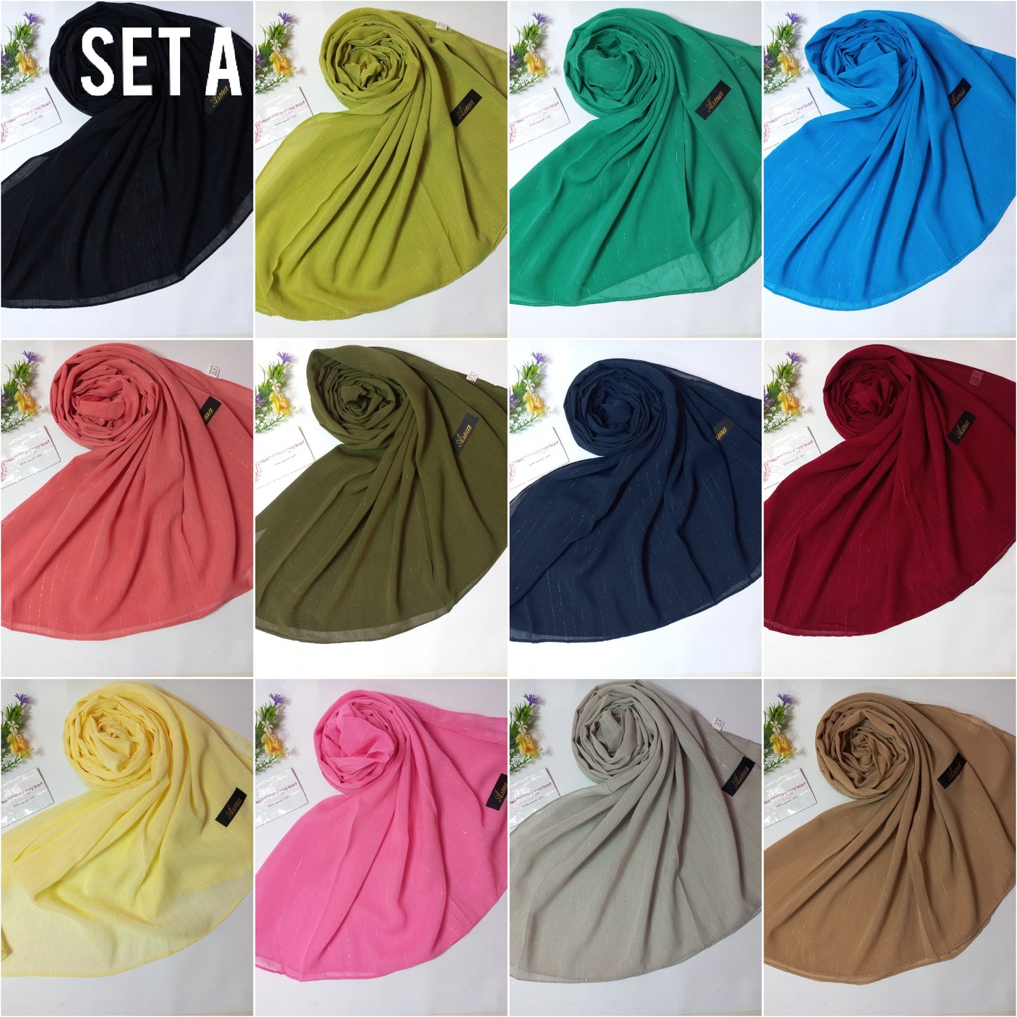 Imported Plain Georgette Glitter Lining Hijab Scarf